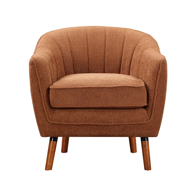 Tia 31 Inch Plush Accent Chair Armchair- Rust Polyester- Brown Solid Wood