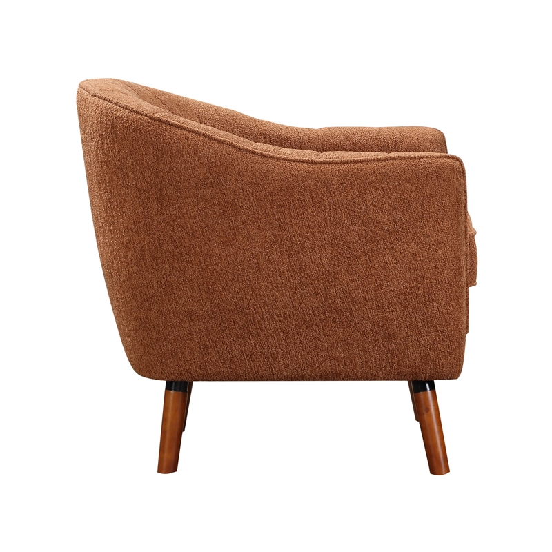 Tia 31 Inch Plush Accent Chair Armchair- Rust Polyester- Brown Solid Wood