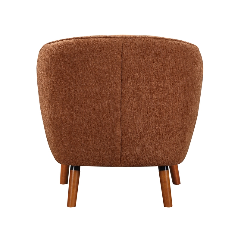 Tia 31 Inch Plush Accent Chair Armchair- Rust Polyester- Brown Solid Wood