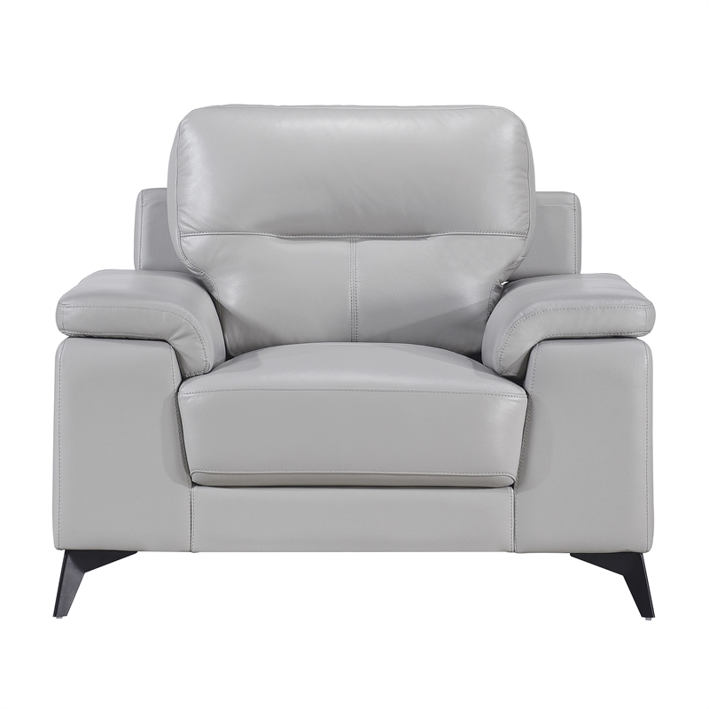 Mica 36 Inch Accent Chair- Metal Legs Light Gray Top Grain and Faux Leather