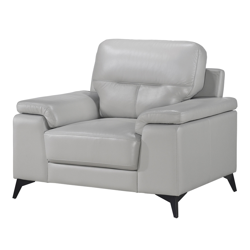 Mica 36 Inch Accent Chair- Metal Legs Light Gray Top Grain and Faux Leather