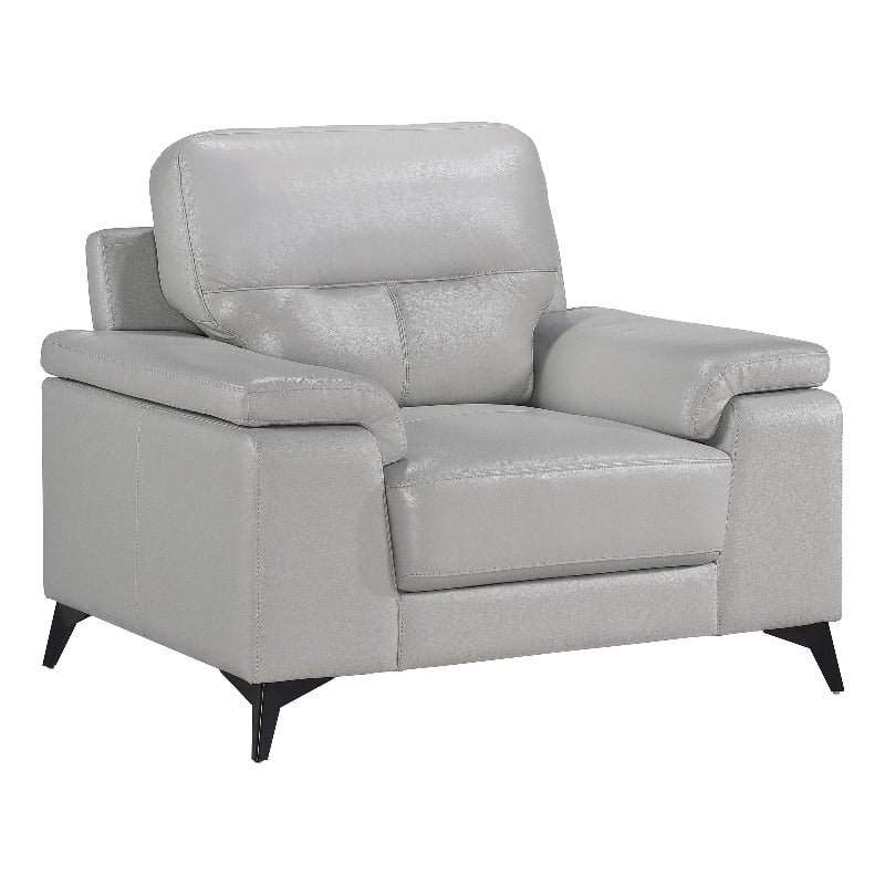 Mica 36 Inch Accent Chair- Metal Legs Light Gray Top Grain and Faux Leather