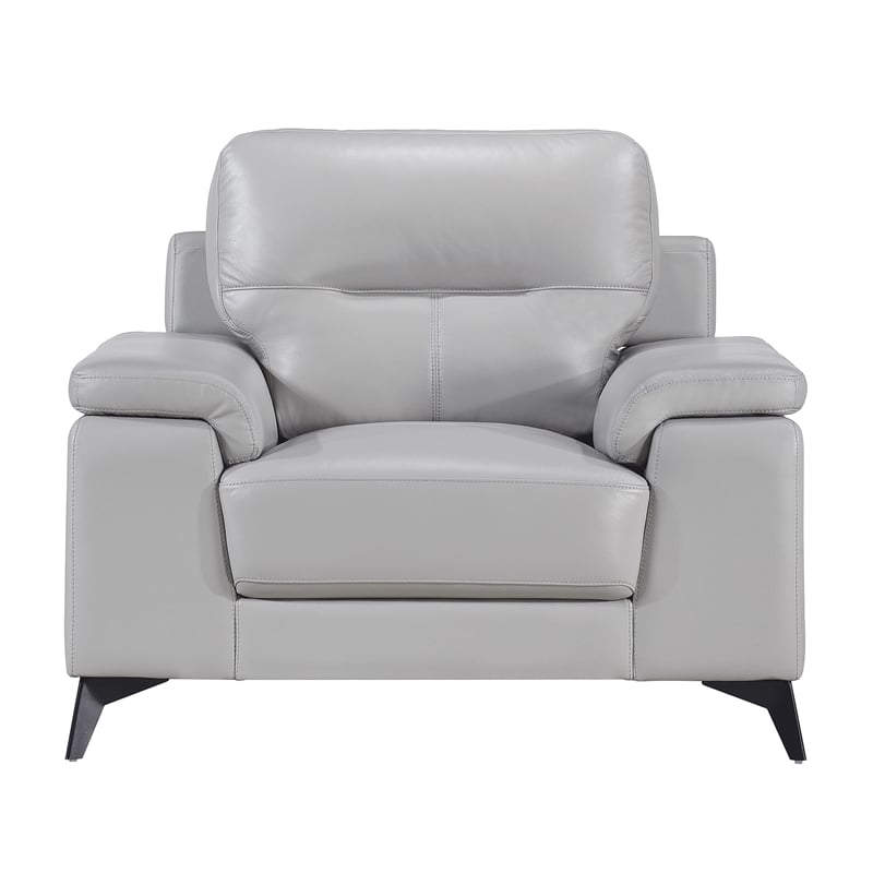 Mica 36 Inch Accent Chair- Metal Legs Light Gray Top Grain and Faux Leather