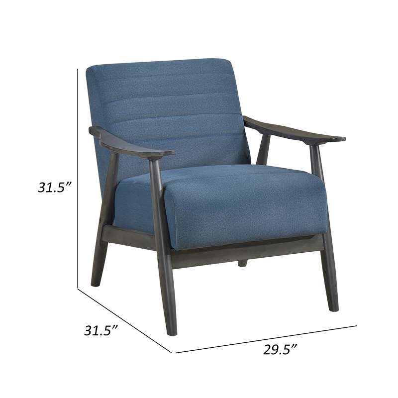Tira 32 Inch Accent Chair- Channel Stitched- Blue Velvet- Gray Solid Wood