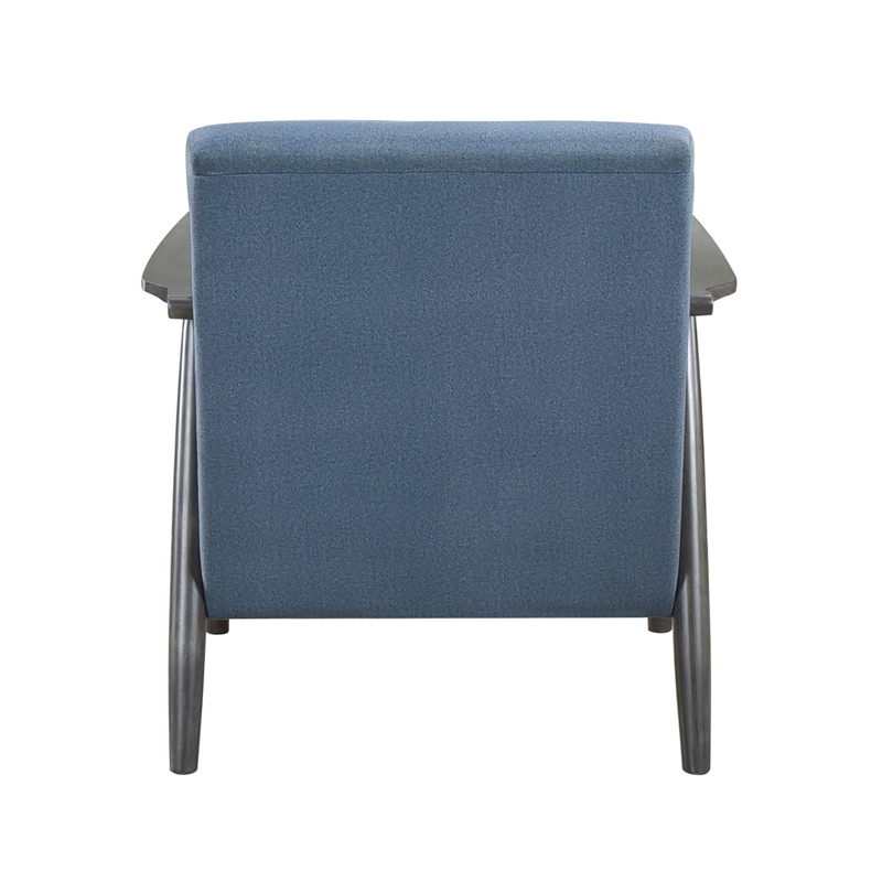 Tira 32 Inch Accent Chair- Channel Stitched- Blue Velvet- Gray Solid Wood