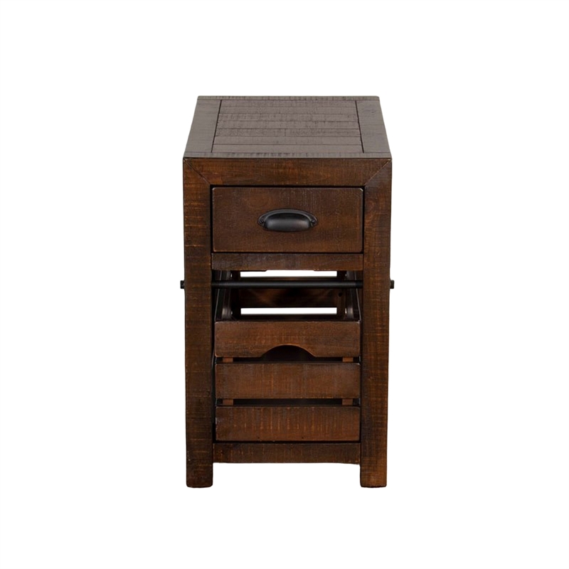 Flint Accent Chairside Table- 1 Drawer- Crate- 26 Inch Dark Brown Wood