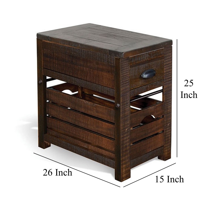 Flint Accent Chairside Table- 1 Drawer- Crate- 26 Inch Dark Brown Wood