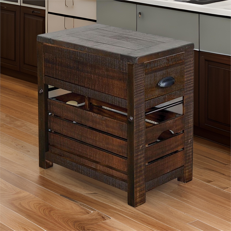 Flint Accent Chairside Table- 1 Drawer- Crate- 26 Inch Dark Brown Wood