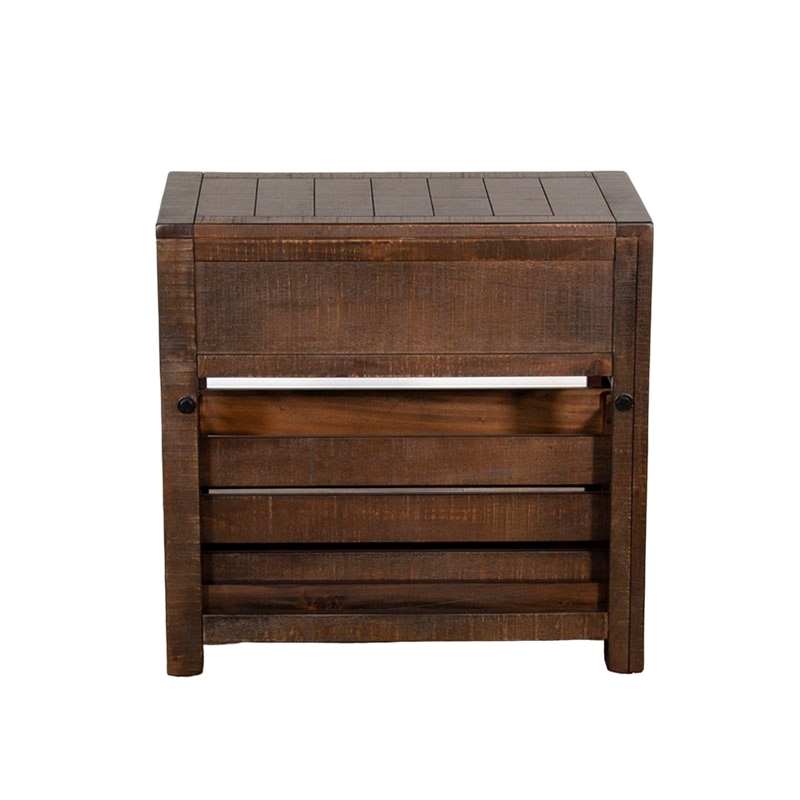 Flint Accent Chairside Table- 1 Drawer- Crate- 26 Inch Dark Brown Wood
