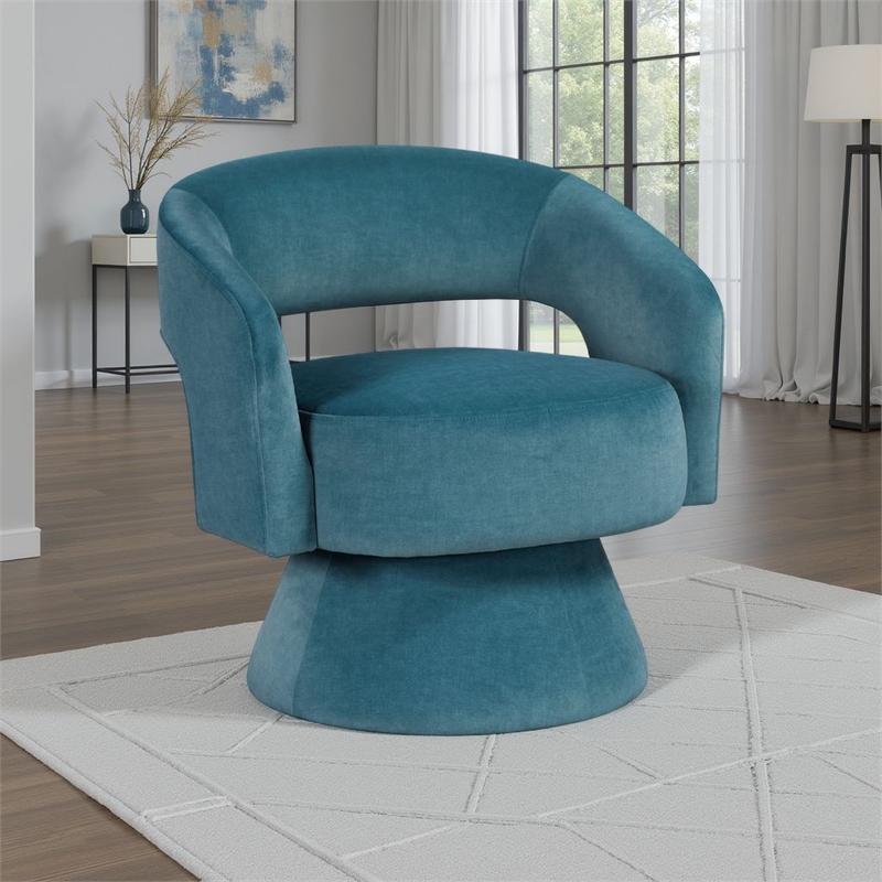 Lessa Swivel Accent Chair- Teal Blue- Round Base- Soft Foam Cushion