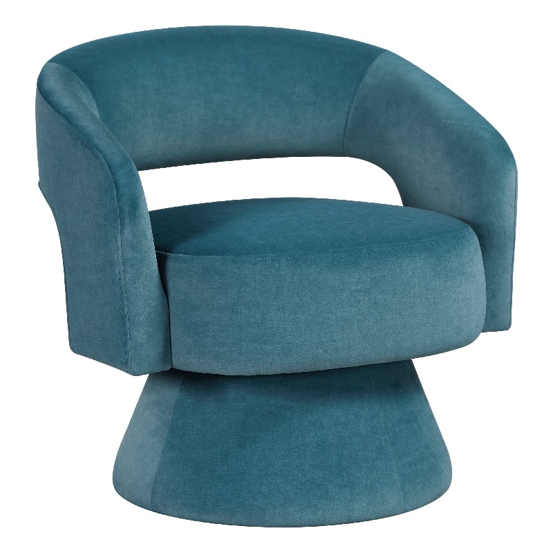 Lessa Swivel Accent Chair- Teal Blue- Round Base- Soft Foam Cushion