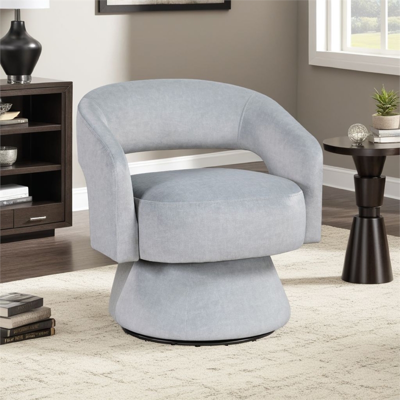 Lessa Swivel Accent Chair- Light Gray- Round Base- Soft Foam Cushion