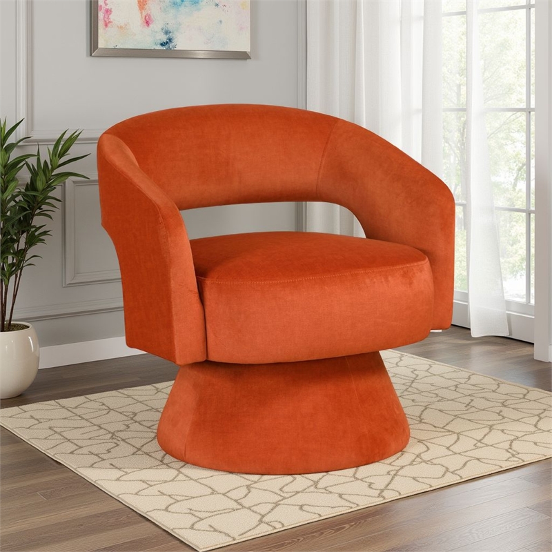 Lessa Swivel Accent Chair- Orange- Round Base- Soft Foam Cushion