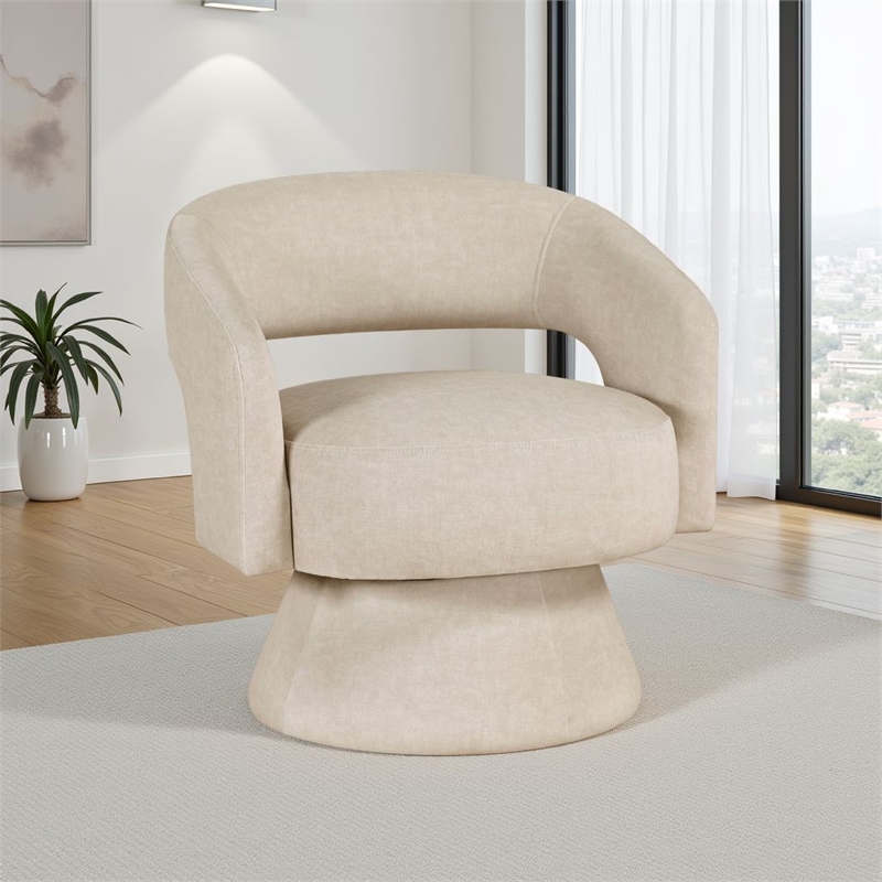 Lessa Swivel Accent Chair- Beige- Round Base- Soft Foam Cushion