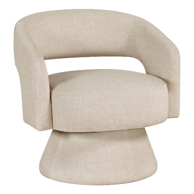 Lessa Swivel Accent Chair- Beige- Round Base- Soft Foam Cushion