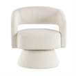 Rayne Swivel Accent Chair- Ivory Corduroy- Round Metal Swivel Base