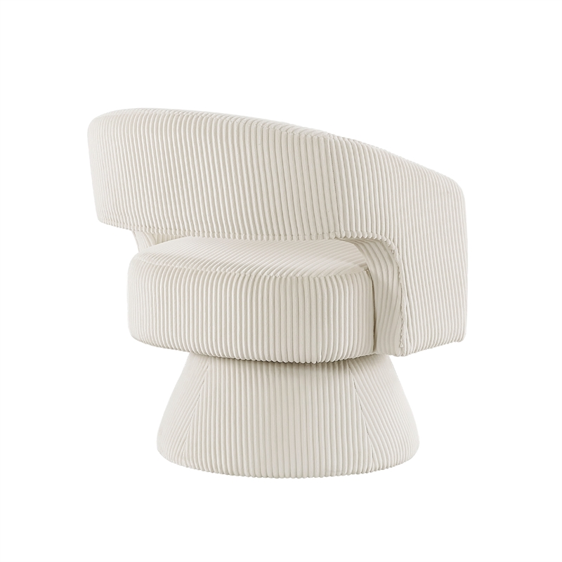 Rayne Swivel Accent Chair- Ivory Corduroy- Round Metal Swivel Base