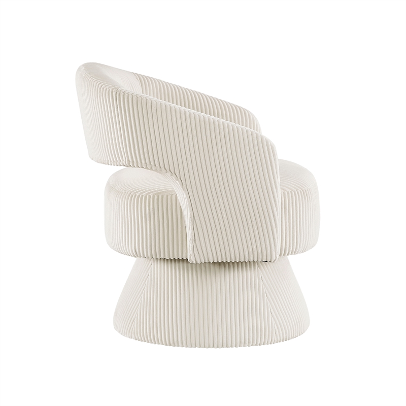 Rayne Swivel Accent Chair- Ivory Corduroy- Round Metal Swivel Base