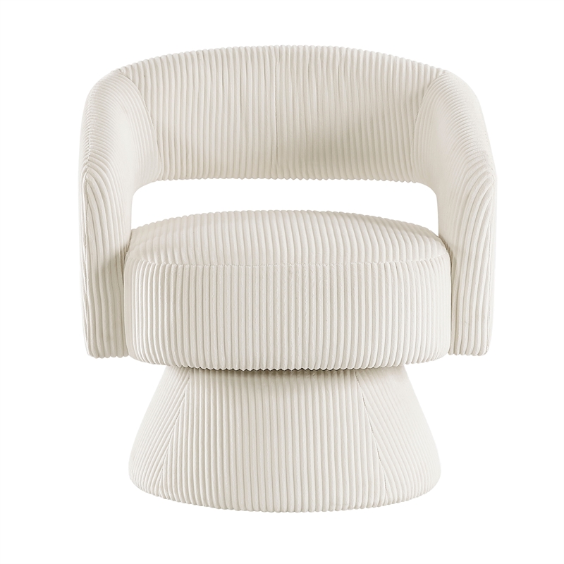 Rayne Swivel Accent Chair- Ivory Corduroy- Round Metal Swivel Base