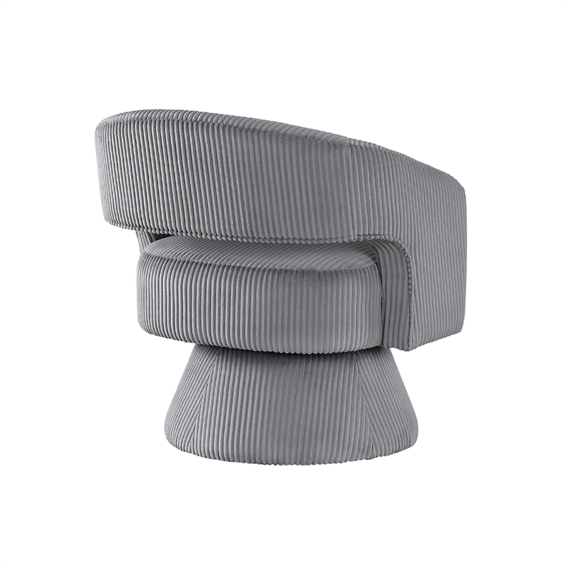 Rayne Swivel Accent Chair- Dark Gray Corduroy- Round Metal Swivel Base