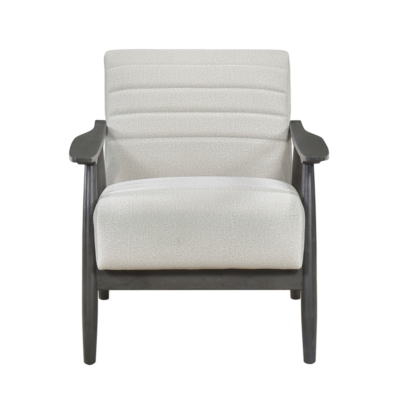 Tira 32 Inch Accent Chair- Channel Stitched- White Velvet- Gray Solid Wood