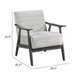 Tira 32 Inch Accent Chair- Channel Stitched- White Velvet- Gray Solid Wood