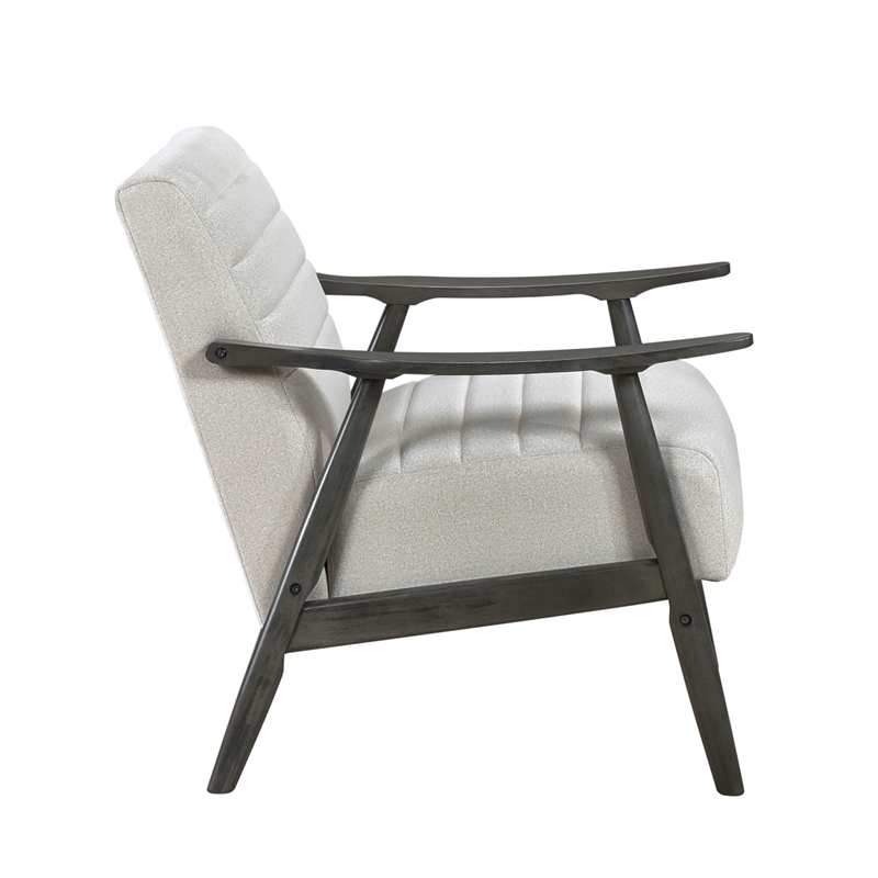 Tira 32 Inch Accent Chair- Channel Stitched- White Velvet- Gray Solid Wood