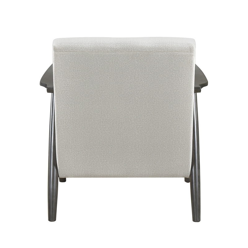 Tira 32 Inch Accent Chair- Channel Stitched- White Velvet- Gray Solid Wood