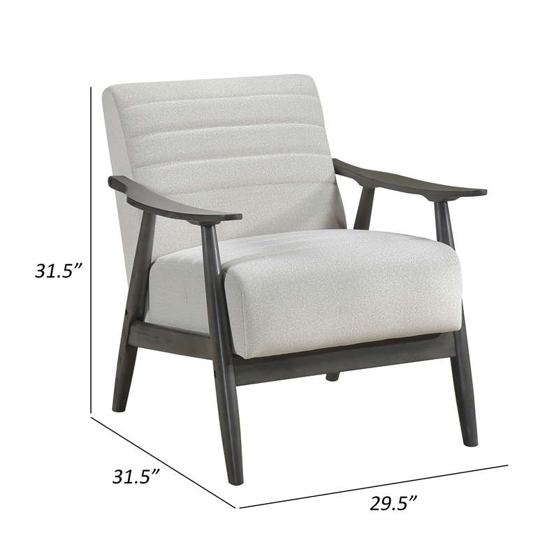 Tira 32 Inch Accent Chair- Channel Stitched- White Velvet- Gray Solid Wood