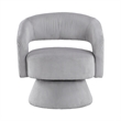 Rayne Swivel Accent Chair- Gray Corduroy- Round Metal Swivel Base
