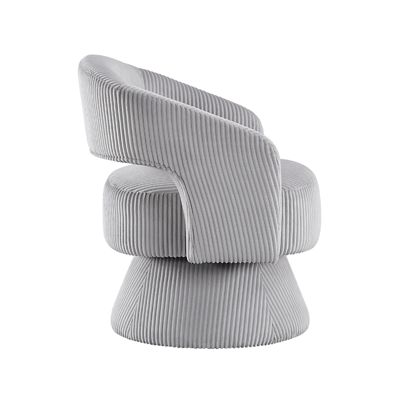 Rayne Swivel Accent Chair- Gray Corduroy- Round Metal Swivel Base