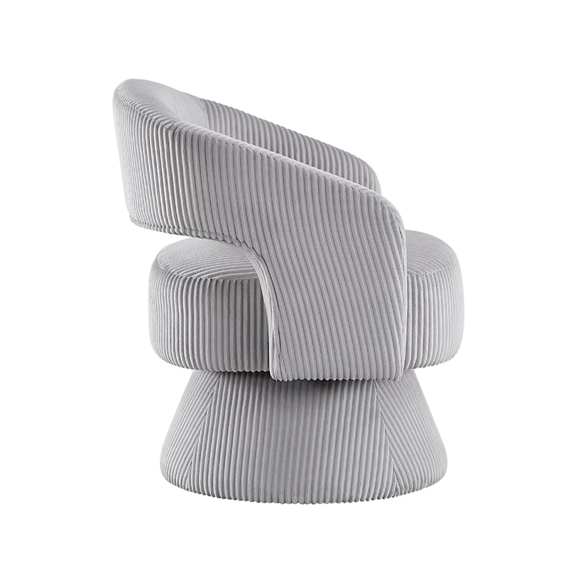 Rayne Swivel Accent Chair- Gray Corduroy- Round Metal Swivel Base