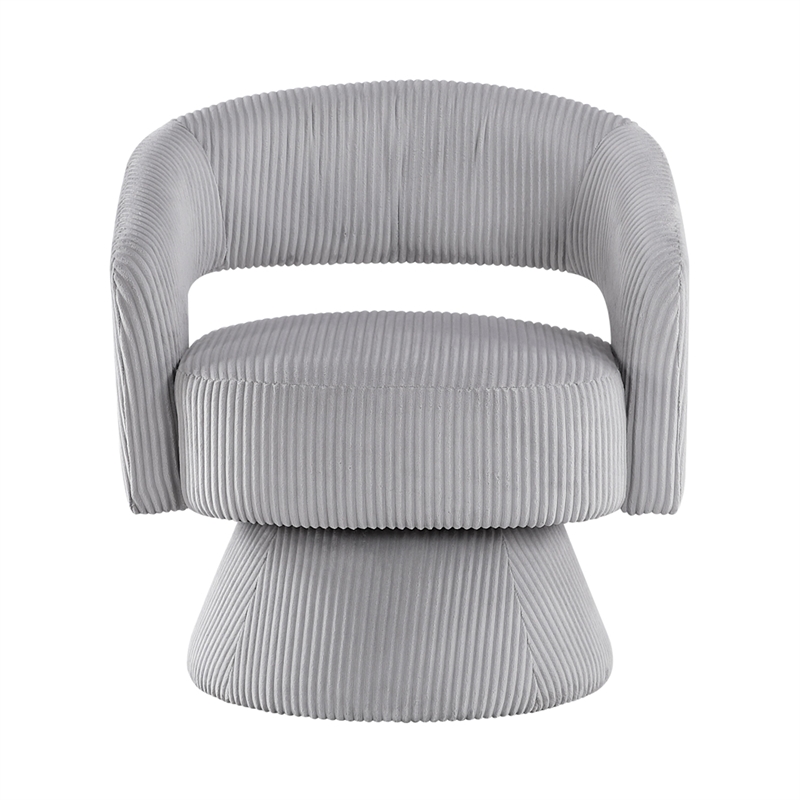 Rayne Swivel Accent Chair- Gray Corduroy- Round Metal Swivel Base