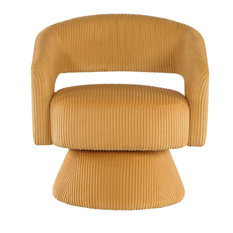 Rayne Swivel Accent Chair- Yellow Corduroy- Round Metal Swivel Base
