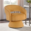 Rayne Swivel Accent Chair- Yellow Corduroy- Round Metal Swivel Base