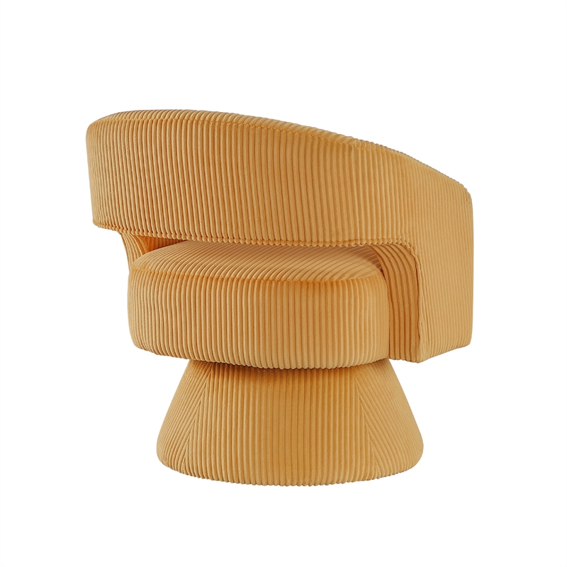 Rayne Swivel Accent Chair- Yellow Corduroy- Round Metal Swivel Base