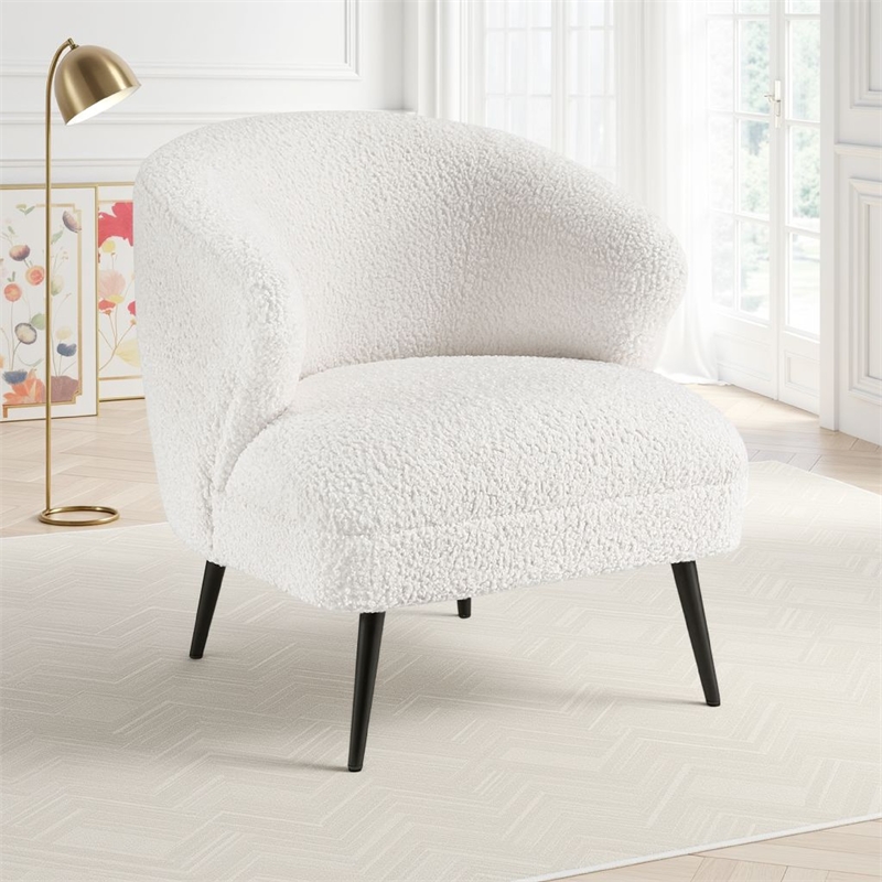 Neda Accent Chair- Soft Beige Boucle- Curved Barrel Back