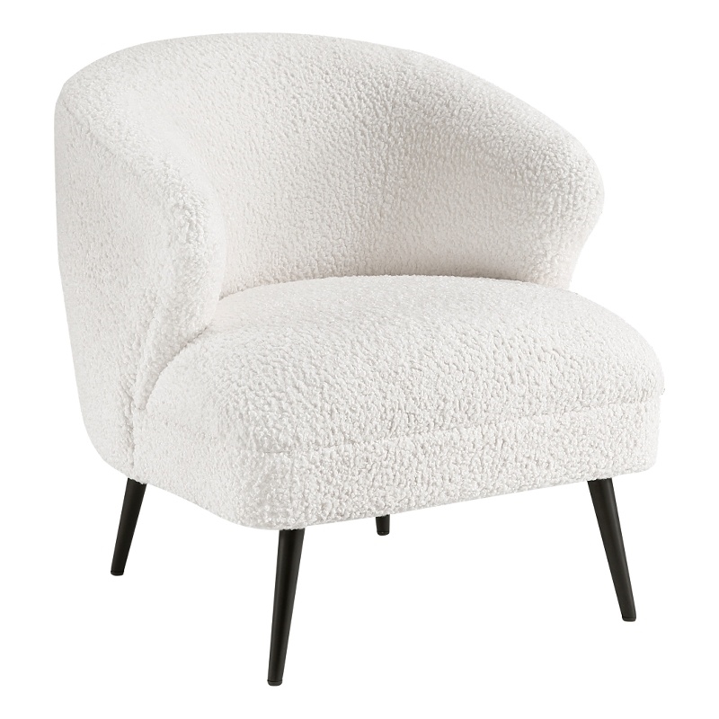 Neda Accent Chair- Soft Beige Boucle- Curved Barrel Back