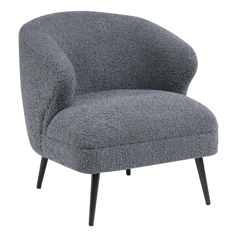 Neda Accent Chair- Soft Dark Gray Boucle- Curved Barrel Back