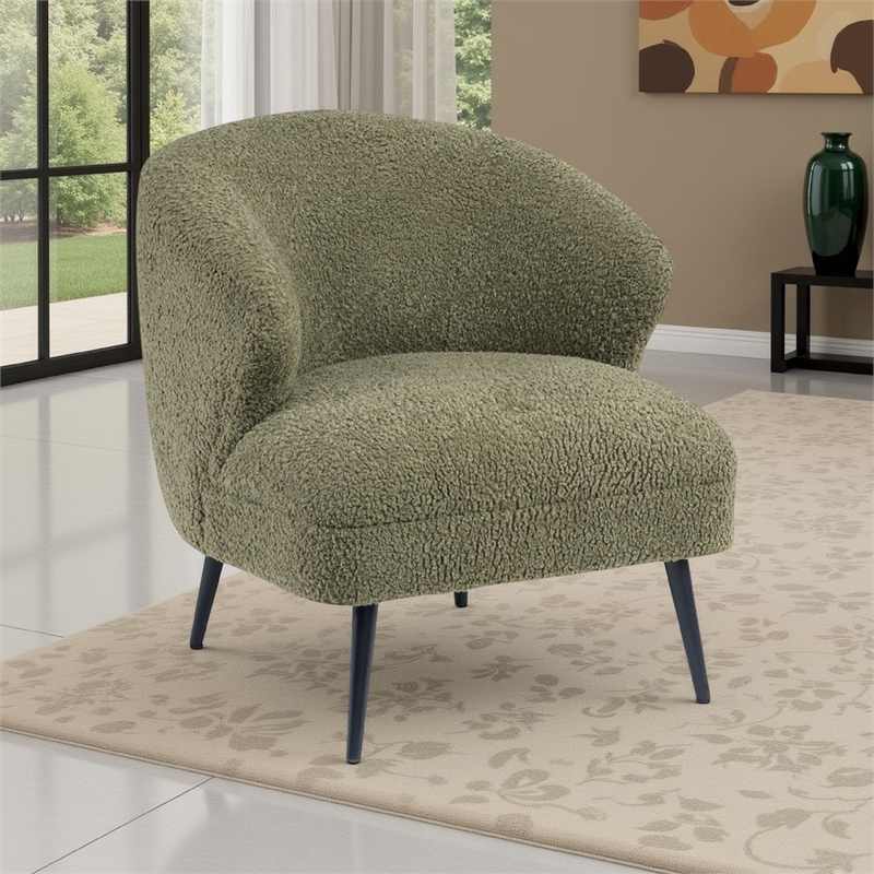 Neda Accent Chair- Soft Sage Green Boucle- Curved Barrel Back