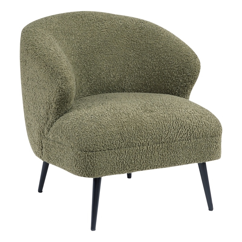 Neda Accent Chair- Soft Sage Green Boucle- Curved Barrel Back
