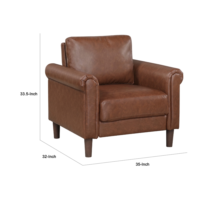Lo Accent Chair w Rolled Arms- Mid Century Dark Brown Faux Leather