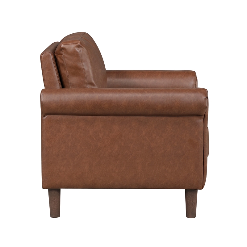 Lo Accent Chair w Rolled Arms- Mid Century Dark Brown Faux Leather