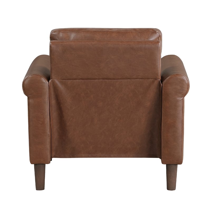 Lo Accent Chair w Rolled Arms- Mid Century Dark Brown Faux Leather