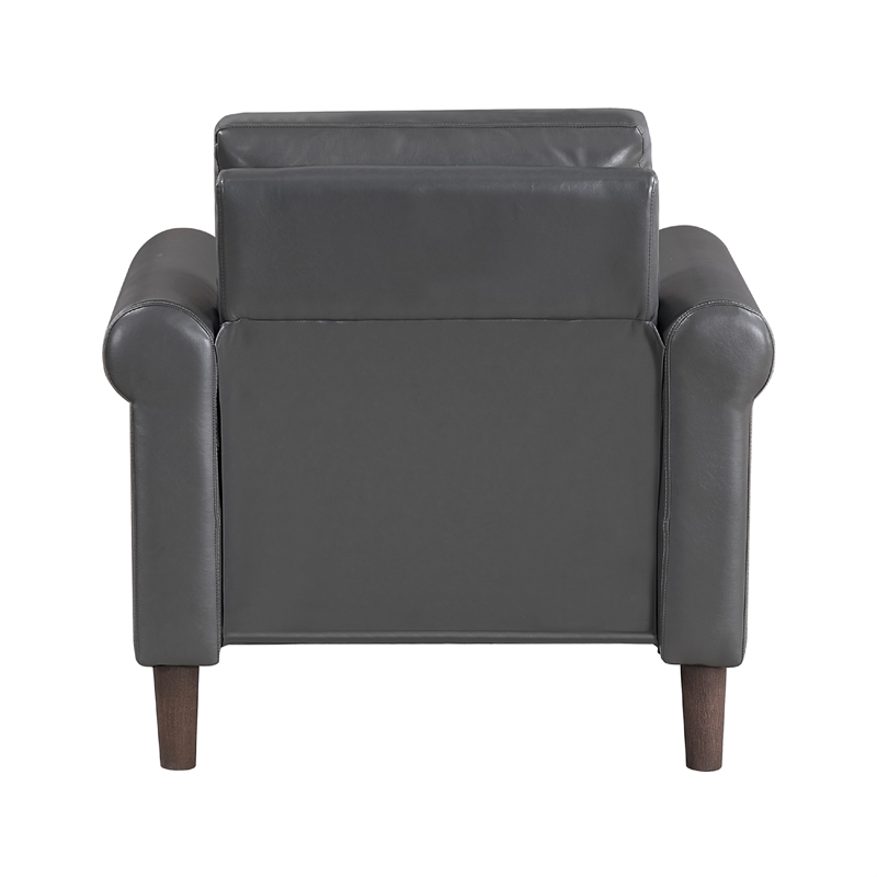 Lo Accent Chair w Rolled Arms- Midcentury Dark Gray Faux Leather