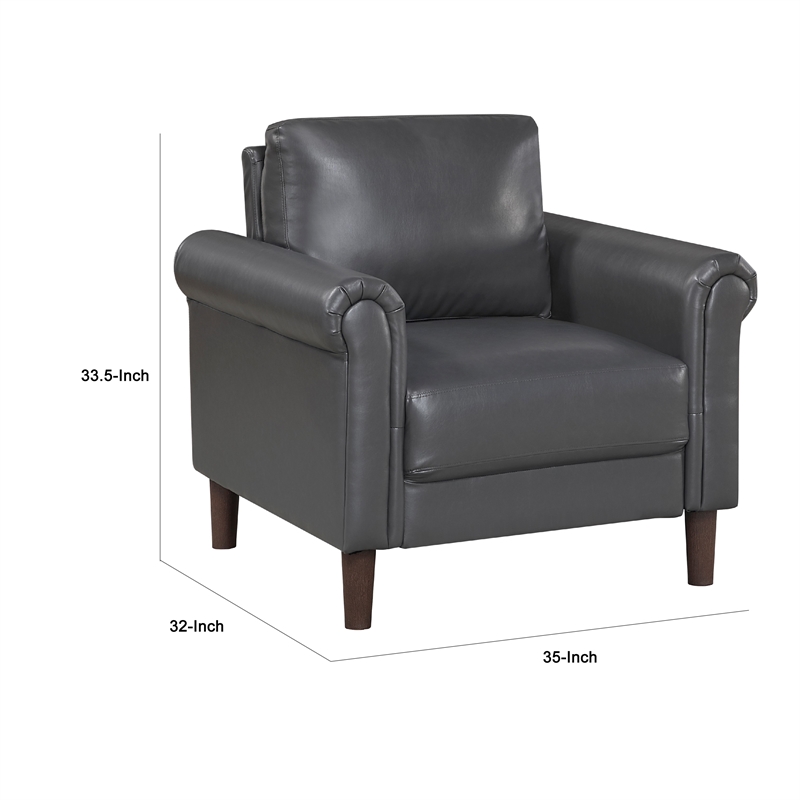 Lo Accent Chair w Rolled Arms- Midcentury Dark Gray Faux Leather