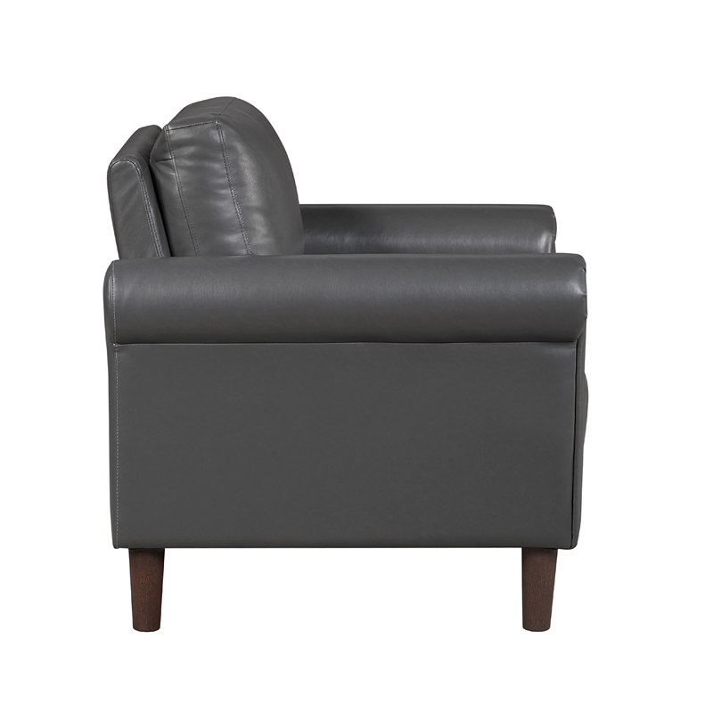 Lo Accent Chair w Rolled Arms- Midcentury Dark Gray Faux Leather
