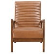 Gert Accent Chair- Matte Brown Faux Leather- Solid Rubberwood Frame