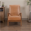 Gert Accent Chair- Matte Brown Faux Leather- Solid Rubberwood Frame