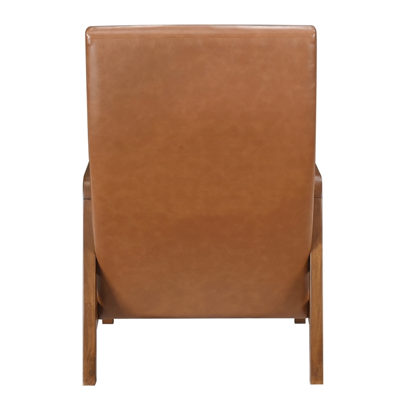 Gert Accent Chair- Matte Brown Faux Leather- Solid Rubberwood Frame